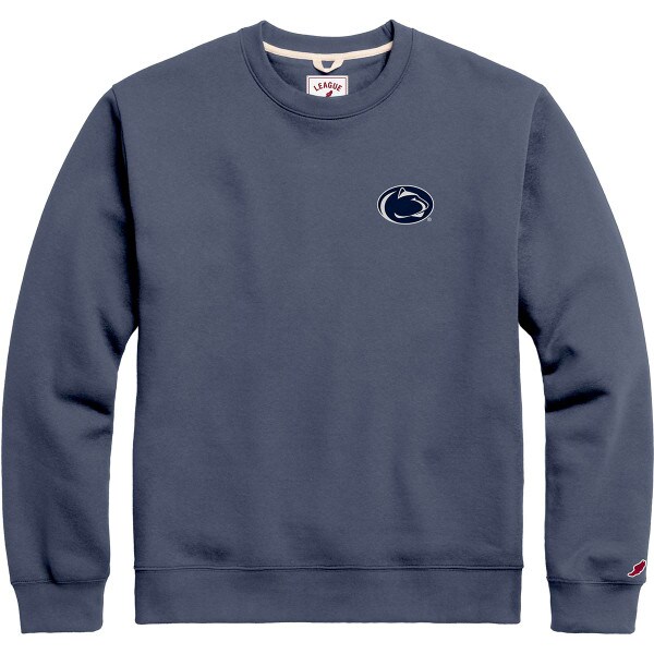 denim blue crew neck sweatshirt with Penn State Athletic Logo on left chest